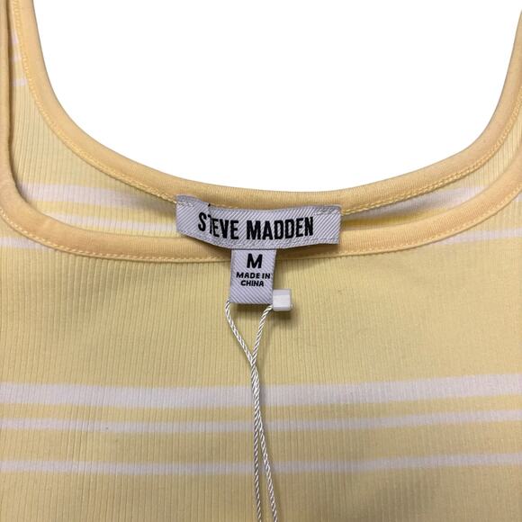 Steve Madden Ribbed Stripe Bodysuit Vanilla Yellow Knit Tank Top Medium NWT - Picture 7 of 9